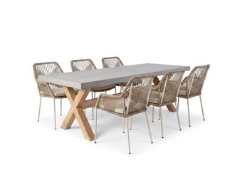 Norwich/Seville beige dining tuinset | 6 personen | polystone + touw | 250cm
