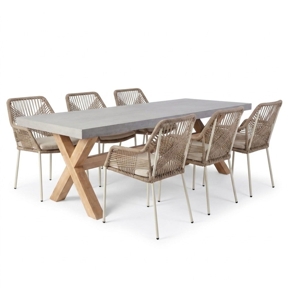 Norwich/Seville beige dining tuinset | 6 personen | polystone + touw | 250cm