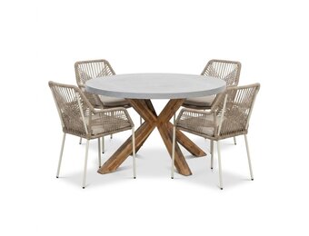 Nancy/Seville beige dining tuinset | 4 personen | polystone + touw | Ø135cm rond