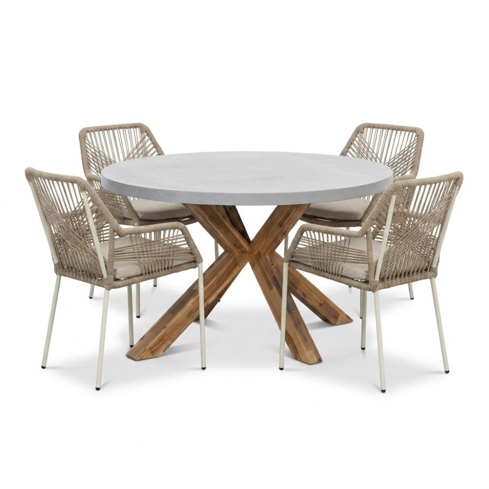 Nancy/Seville beige dining tuinset | 4 personen | polystone + touw | Ø135cm rond