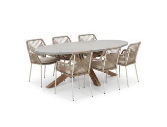 Livorno/Seville beige dining tuinset | 6 personen | polystone + touw | 240cm