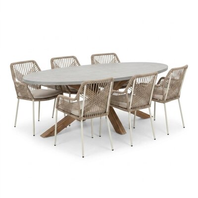 Livorno/Seville beige dining tuinset | 6 personen | polystone + touw | 240cm