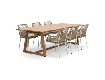 Gotenburg/Seville beige dining tuinset | 6 personen | teakhout + touw | 250cm