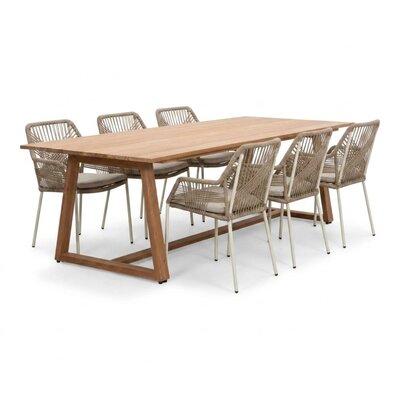 Gotenburg/Seville beige dining tuinset | 6 personen | teakhout + touw | 250cm