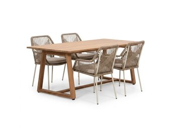 Gotenburg/Seville beige dining tuinset | 4 personen | teakhout + touw | 200cm