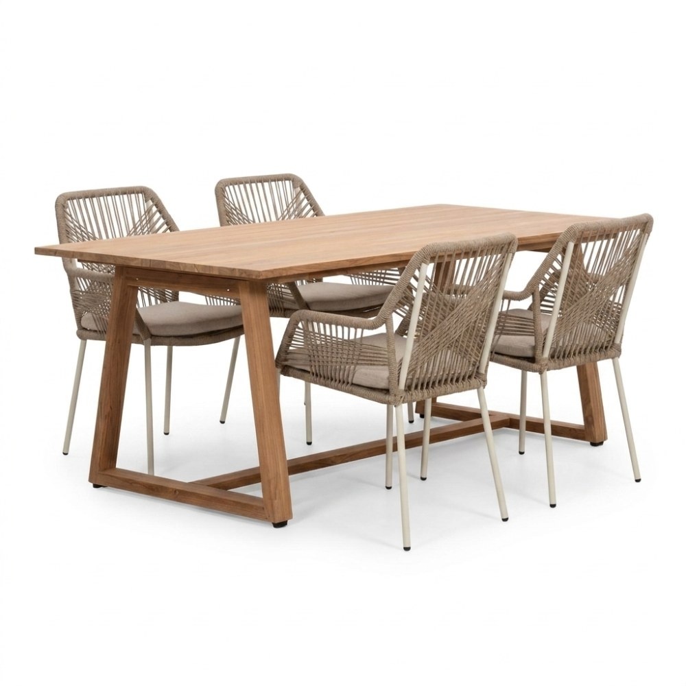 Gotenburg/Seville beige dining tuinset | 4 personen | teakhout + touw | 200cm