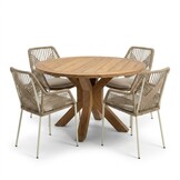 Genua/Seville beige dining tuinset | 4 personen | teakhout + touw | 120cm rond