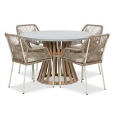 Elzas/Seville beige dining tuinset | 4 personen | polystone + touw | Ø135cm rond