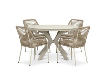 Cuba/Seville beige dining tuinset | 4 personen | sintered stone + touw | 120cm rond