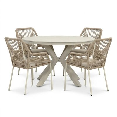 Cuba/Seville beige dining tuinset | 4 personen | sintered stone + touw | 120cm rond