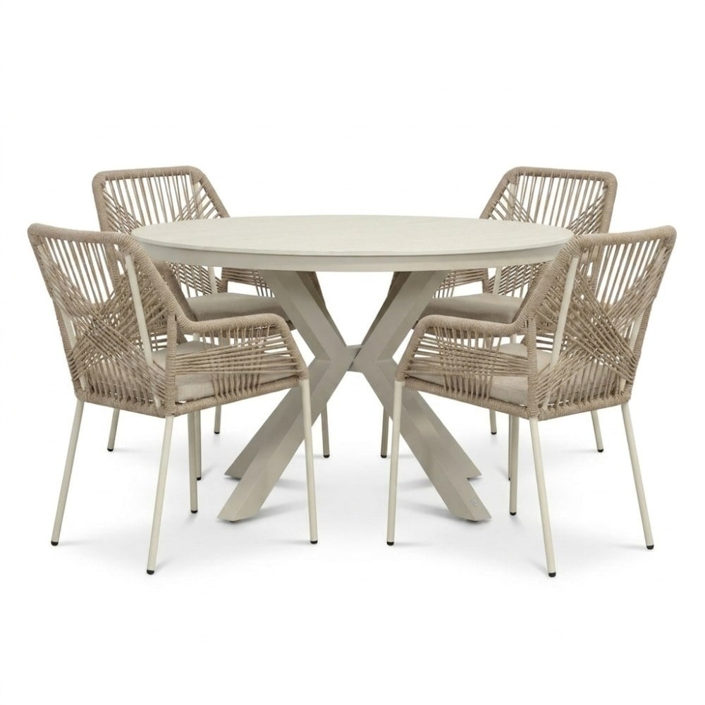 Cuba/Seville beige dining tuinset | 4 personen | sintered stone + touw | 120cm rond