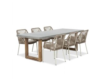 Lausanne/Seville beige dining tuinset | 6 personen | polystone + touw | 250cm