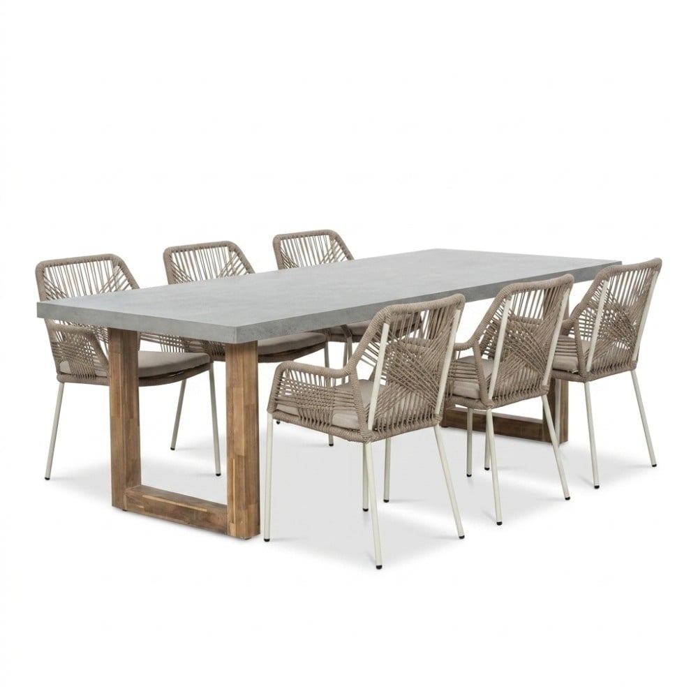 Lausanne/Seville beige dining tuinset | 6 personen | polystone + touw | 250cm