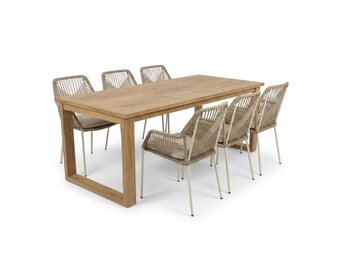 Corfu/Seville beige dining tuinset | 6 personen | teakhout + touw | 200cm