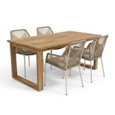 Corfu/Seville beige dining tuinset | 4 personen | teakhout + touw | 150cm