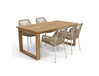 Corfu/Seville beige dining tuinset | 4 personen | teakhout + touw | 150cm