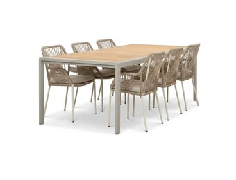 Annecy/Seville beige dining tuinset | 6 personen | teakhout + touw | 227cm