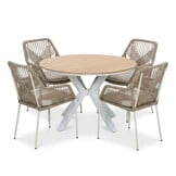 Calgary/Seville beige dining tuinset | 4 personen | polywood + touw | 120cm rond