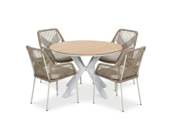 Calgary/Seville beige dining tuinset | 4 personen | polywood + touw | 120cm rond