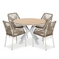 LUX outdoor living Calgary/Seville beige dining tuinset | 4 personen | polywood + touw | 120cm rond