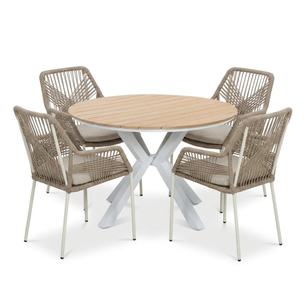 Calgary/Seville beige dining tuinset | 4 personen | polywood + touw | 120cm rond