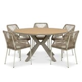 Calgary/Seville beige dining tuinset | 5 personen | polywood + touw | 144cm rond