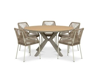 Calgary/Seville beige dining tuinset | 5 personen | polywood + touw | 144cm rond