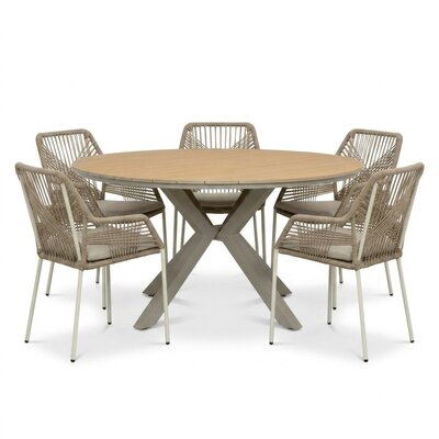 Calgary/Seville beige dining tuinset | 5 personen | polywood + touw | 144cm rond