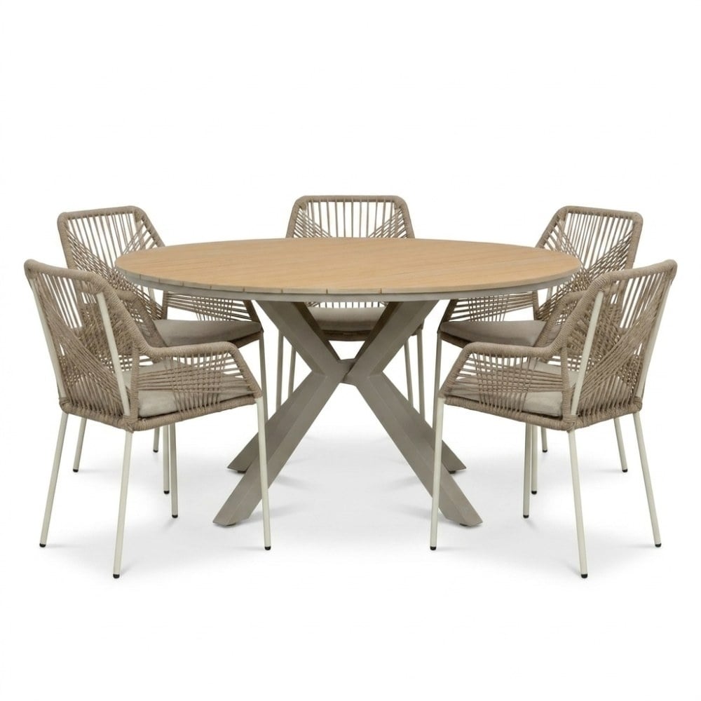 Calgary/Seville beige dining tuinset | 5 personen | polywood + touw | 144cm rond