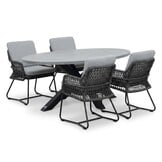 Stockholm/Gianna Stone Grey dining tuinset | 4 personen | polystone + touw | 200cm
