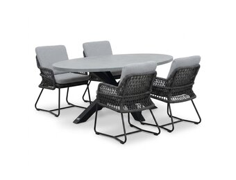 Stockholm/Gianna Stone Grey dining tuinset | 4 personen | polystone + touw | 200cm