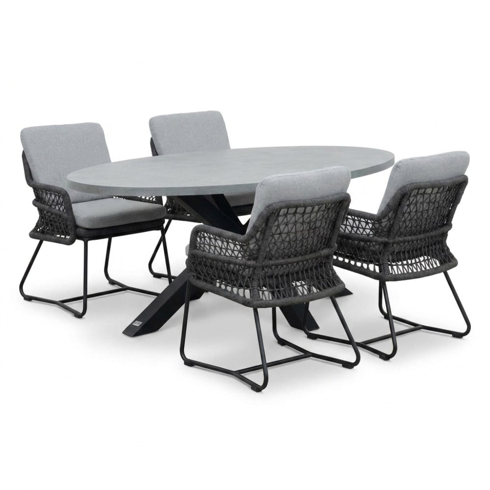 Stockholm/Gianna Stone Grey dining tuinset | 4 personen | polystone + touw | 200cm