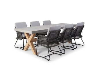 Norwich/Gianna Stone Grey dining tuinset | 6 personen | polystone + touw | 250cm