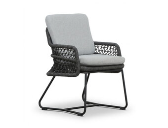 Elzas/Gianna Stone Grey dining tuinset | 4 personen | polystone + touw | Ø135cm rond