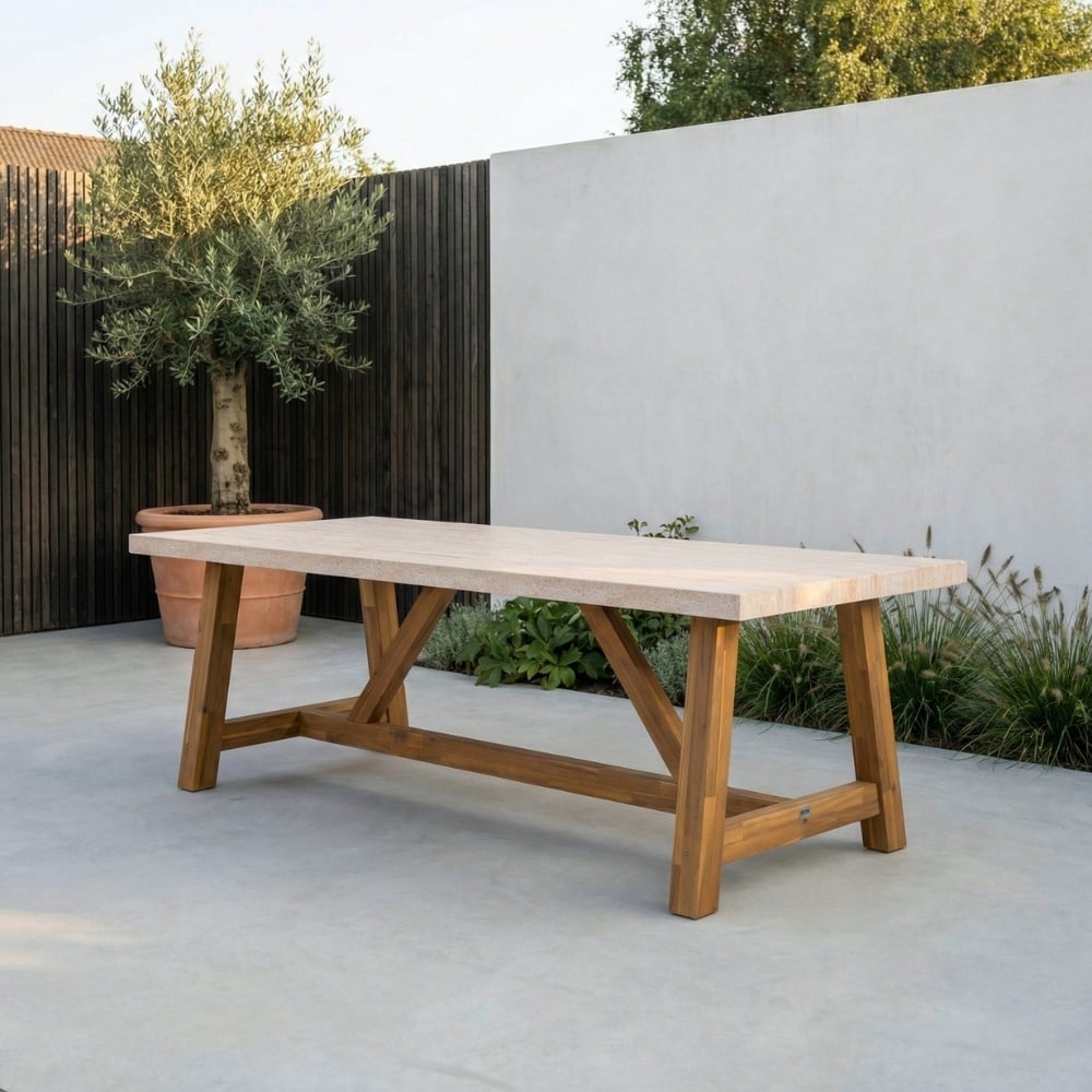 Velora/Portofino Sandstone dining tuinset | 8 personen | polystone + touw | 300cm
