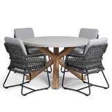 Nancy/Gianna Stone Grey dining tuinset | 4 personen | polystone + touw | Ø135cm rond