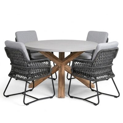 Nancy/Gianna Stone Grey dining tuinset | 4 personen | polystone + touw | Ø135cm rond