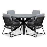Meran/Gianna Stone Grey dining tuinset | 4 personen | polystone + touw | Ø135cm rond