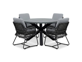 Meran/Gianna Stone Grey dining tuinset | 4 personen | polystone + touw | Ø135cm rond