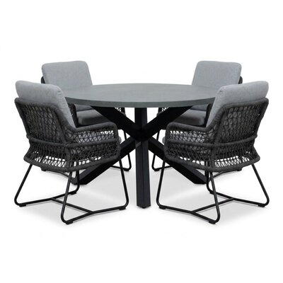 Meran/Gianna Stone Grey dining tuinset | 4 personen | polystone + touw | Ø135cm rond