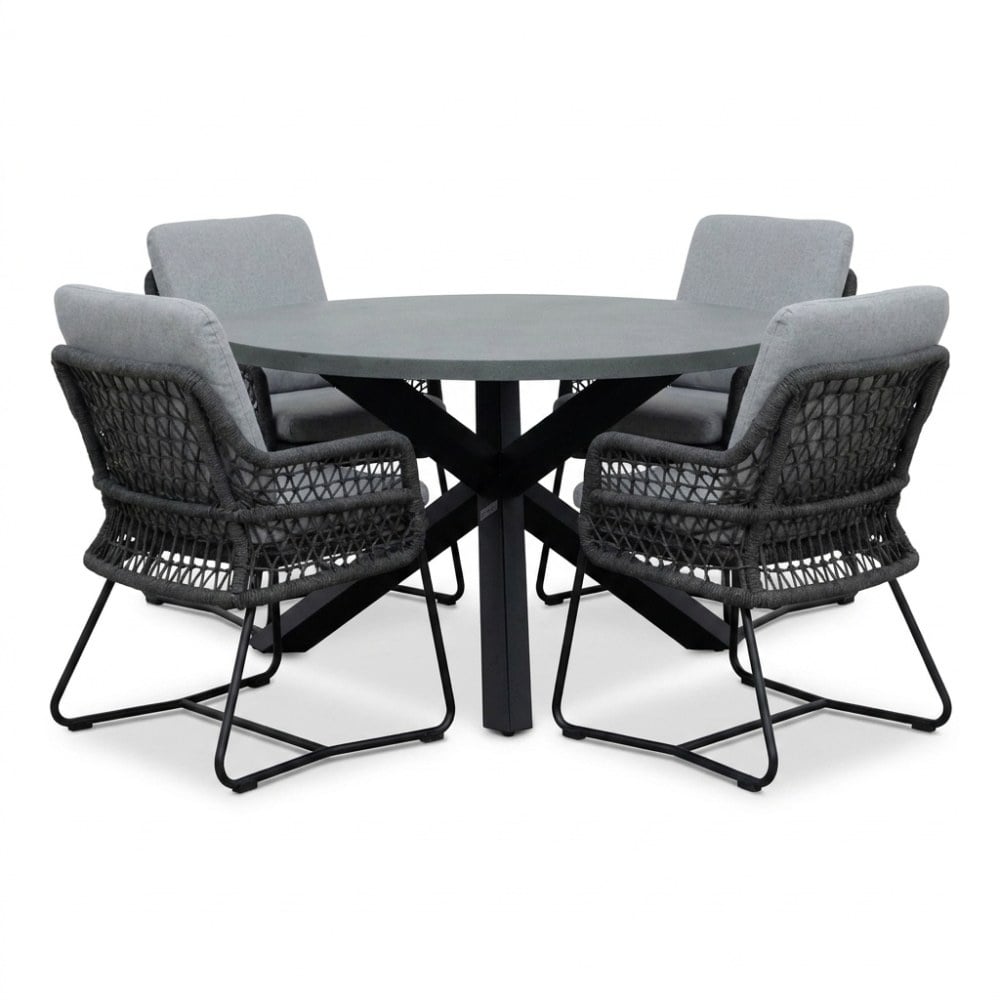 Meran/Gianna Stone Grey dining tuinset | 4 personen | polystone + touw | Ø135cm rond