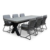 Lyon betonlook/Gianna Stone Grey dining tuinset | 6 personen | polystone + touw | 250cm