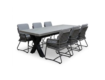 Lyon betonlook/Gianna Stone Grey dining tuinset | 6 personen | polystone + touw | 250cm