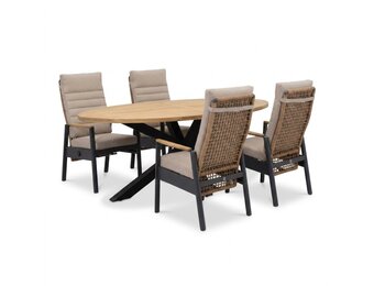 Cleve/Boston dining tuinset | 4 personen | teakhout + aluminium | 120cm rond