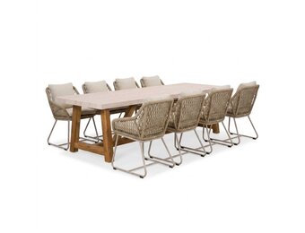 Velora/Portofino Sandstone dining tuinset | 8 personen | polystone + touw | 300cm