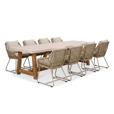 Velora/Portofino Sandstone dining tuinset | 8 personen | polystone + touw | 300cm