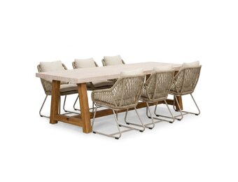 Velora/Portofino Sandstone dining tuinset | 6 personen | polystone + touw | 250cm