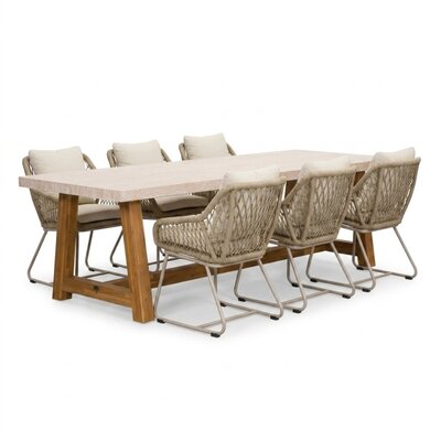 Velora/Portofino Sandstone dining tuinset | 6 personen | polystone + touw | 250cm