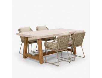 Velora/Portofino Sandstone dining tuinset | 4 personen | polystone + touw | 200cm