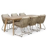 Rixos/Portofino Sandstone dining tuinset | 6 personen | hardhout + touw | 220cm